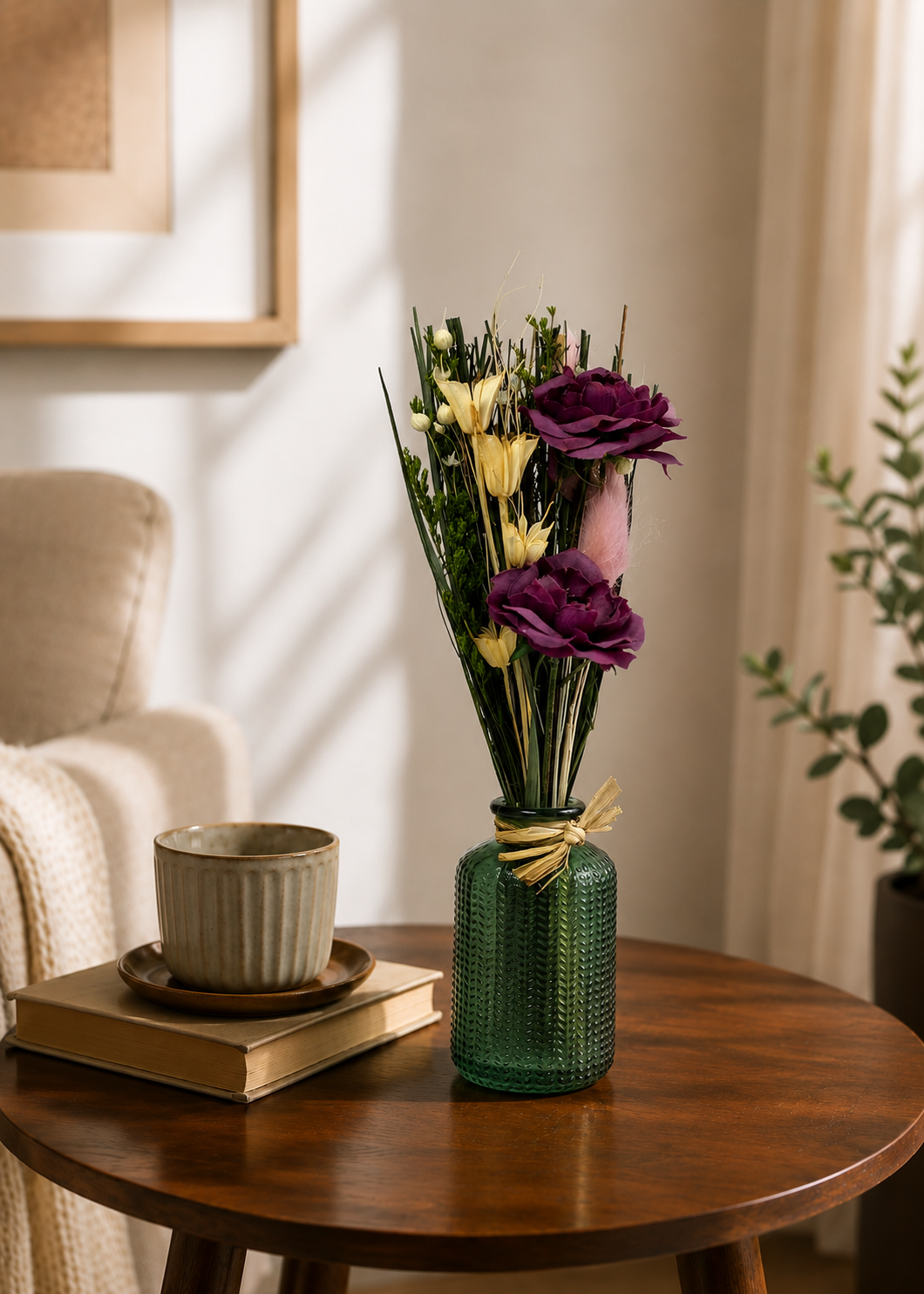 Artificial Purple Rose Bunch with Vase