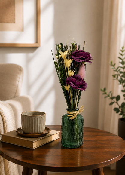 Artificial Purple Rose Bunch with Vase