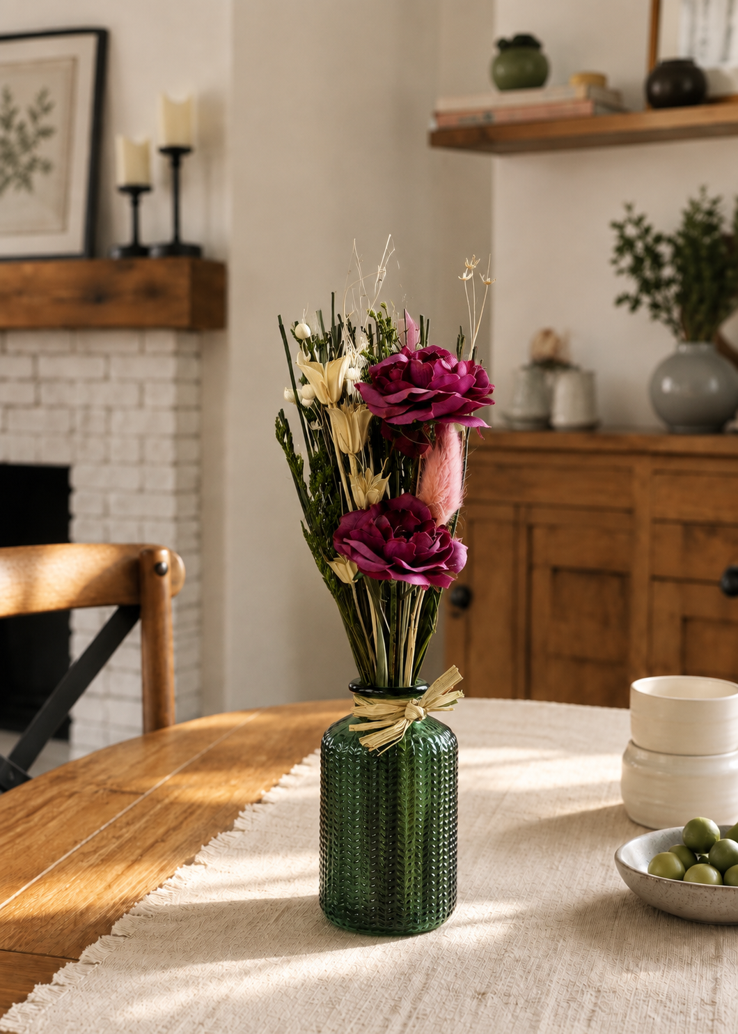 Artificial Purple Rose Bunch with Vase