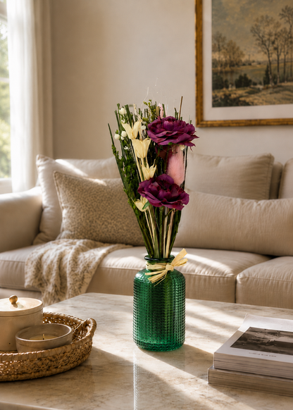 Artificial Purple Rose Bunch with Vase