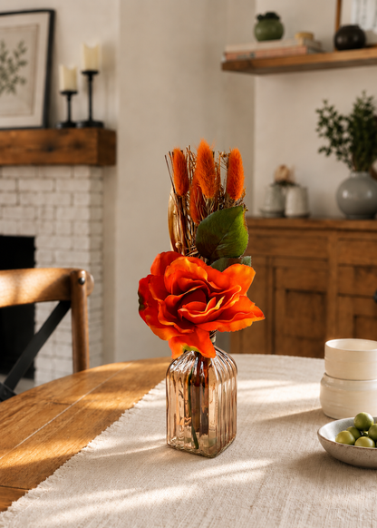Artificial Orange Rose Bunch with Vase