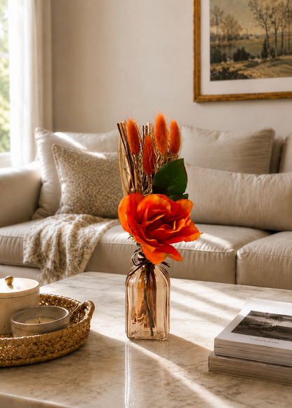 Artificial Orange Rose Bunch with Vase