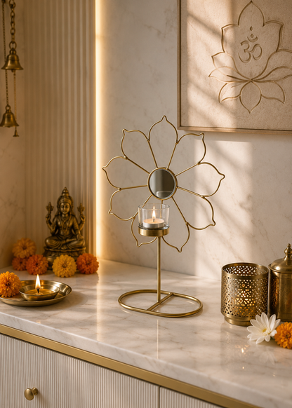 Inaya Tall Ferris Bloom Gold Tea Light Holder