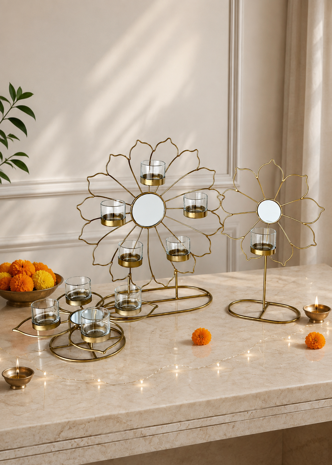 Inaya Bloom Gold Tea Light Holder