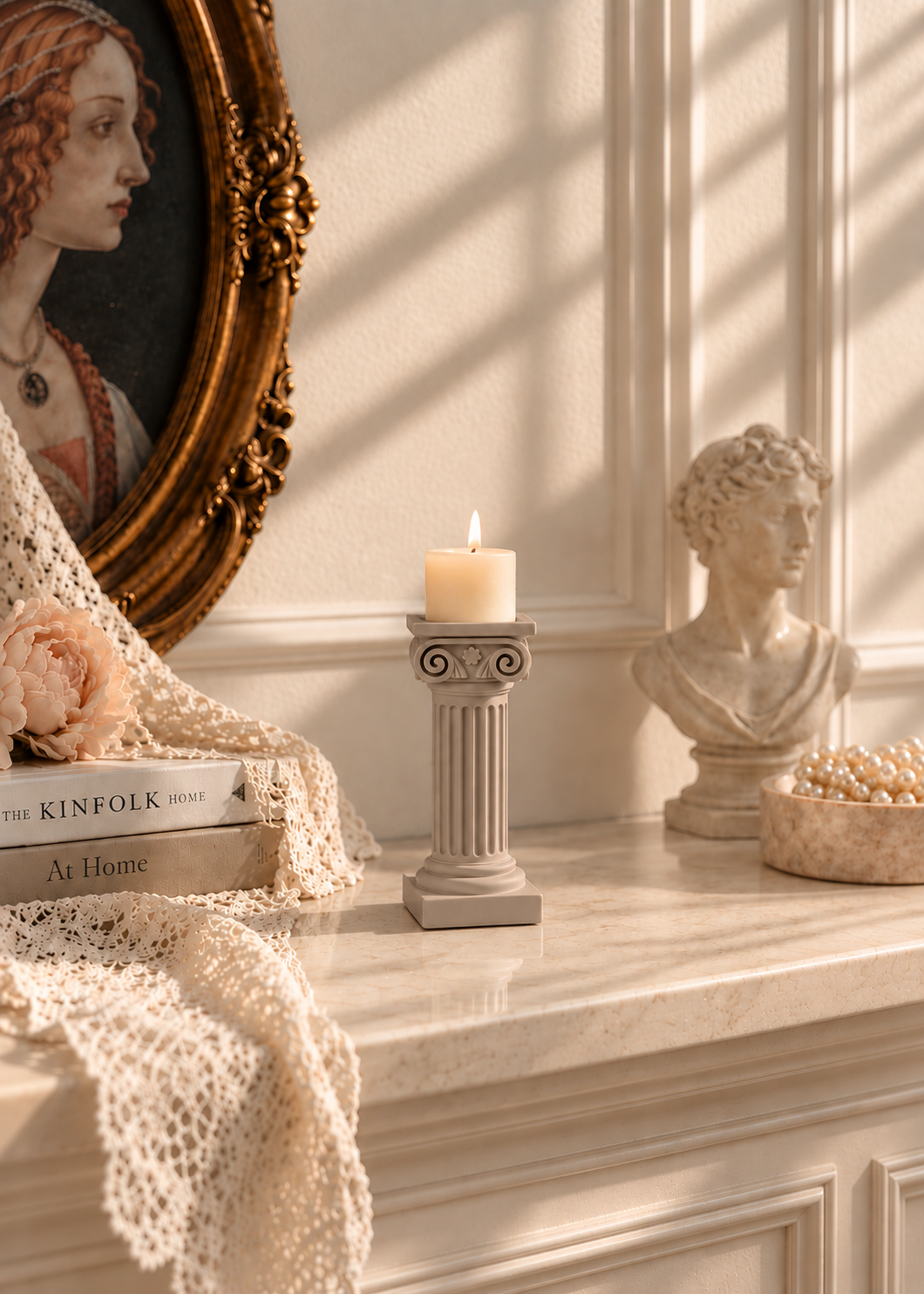 Greek Column Candle Stand - Beige - Single Piece- Small