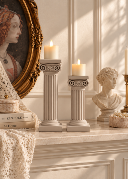 Greek Column Candle Stand - Beige - Single Piece- Big