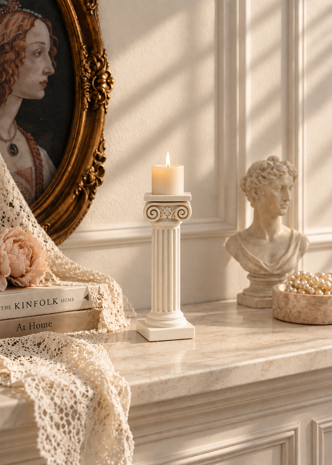 Greek Column Candle Stand - Ivory  - Single Piece- Big