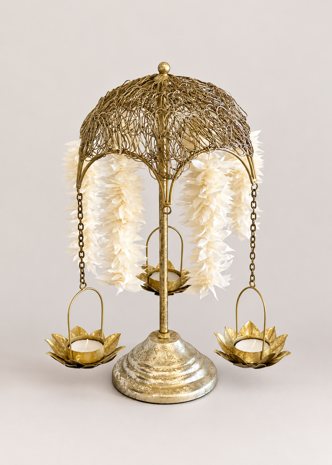 Antique Lotus Diya Stand - Small