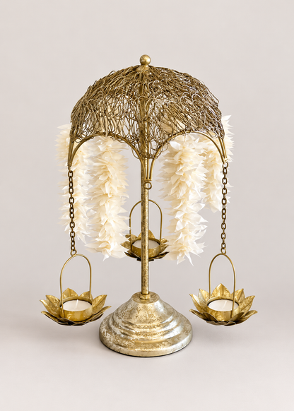 Antique Lotus Diya Stand - Small