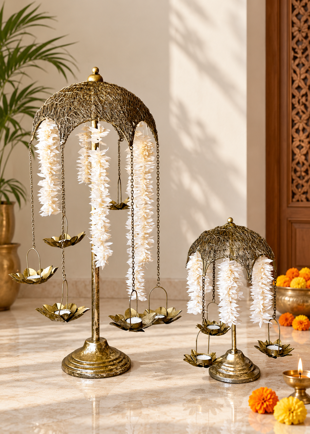Antique Lotus Diya Stand - Big