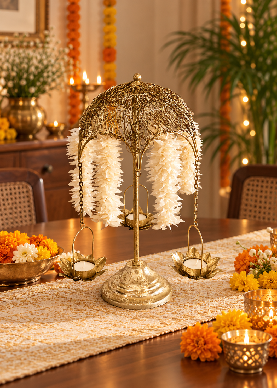 Antique Lotus Diya Stand - Small