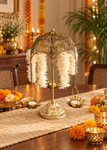 Antique Lotus Diya Stand - Small