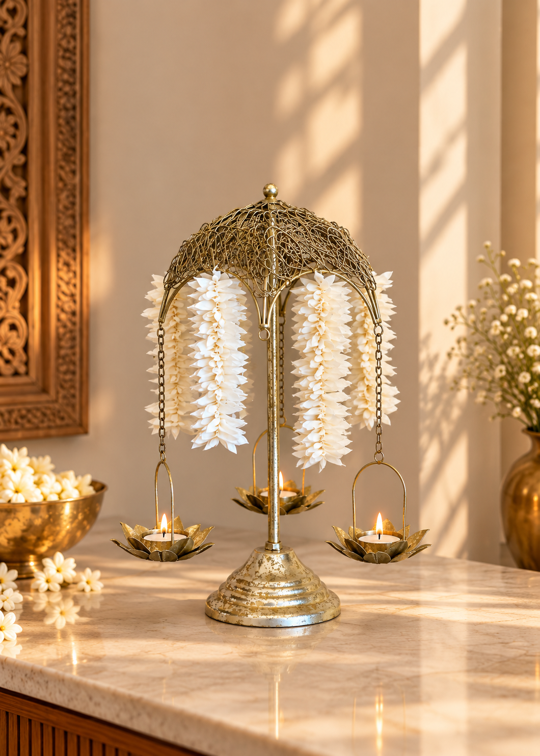 Antique Lotus Diya Stand - Small