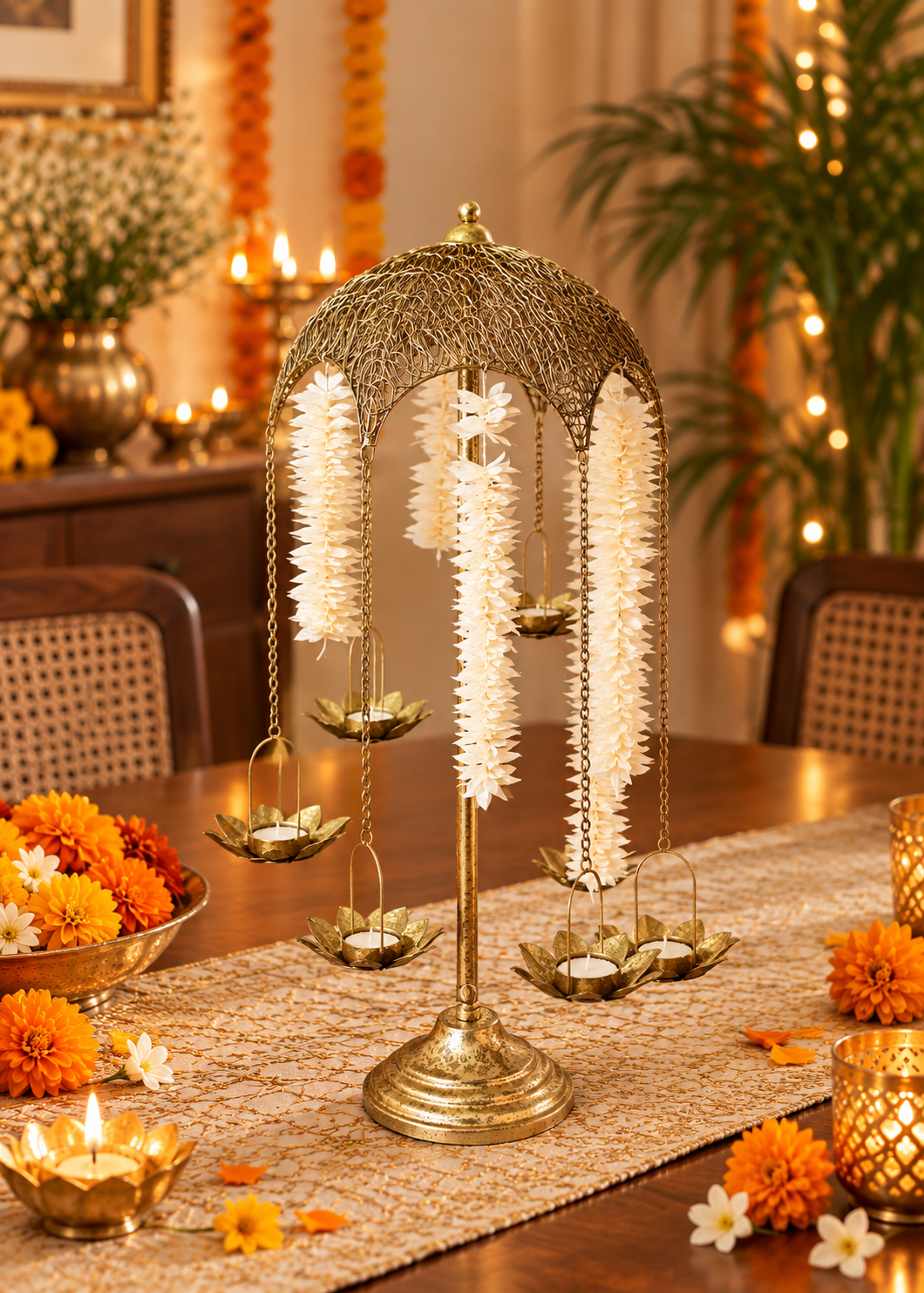 Antique Lotus Diya Stand - Big