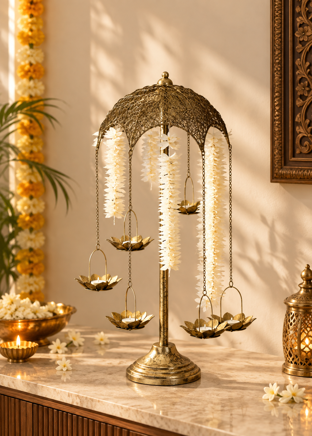 Antique Lotus Diya Stand - Big