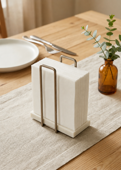 Imperial Napkin Holder - White &amp; Silver