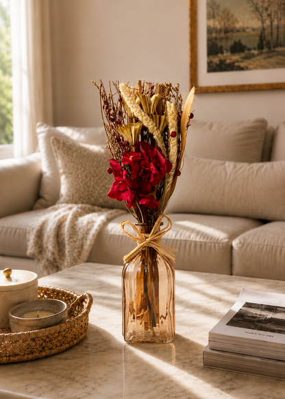 Artificial Crimson Flower Bunch with Vase