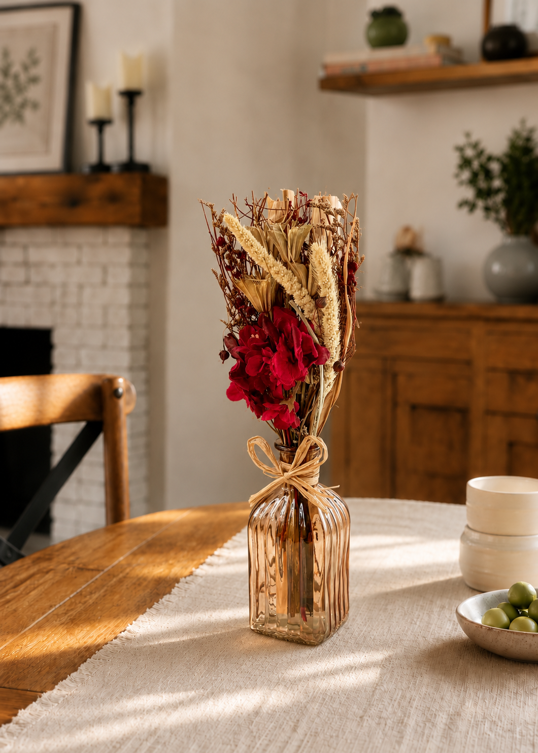 Artificial Crimson Flower Bunch with Vase