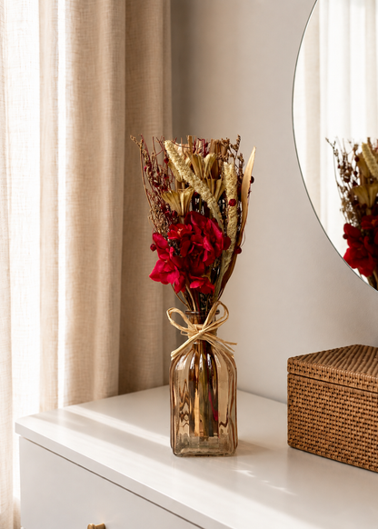 Artificial Crimson Flower Bunch with Vase