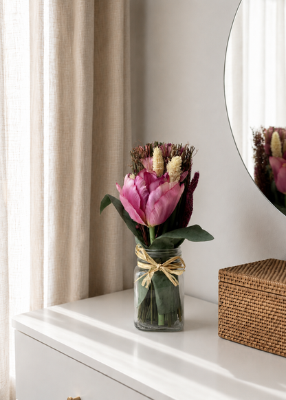 Artificial Pink Tulip Flower Bunch with Vase