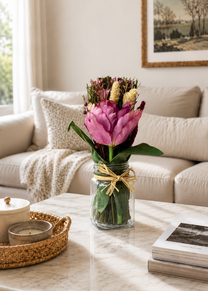 Artificial Pink Tulip Flower Bunch with Vase