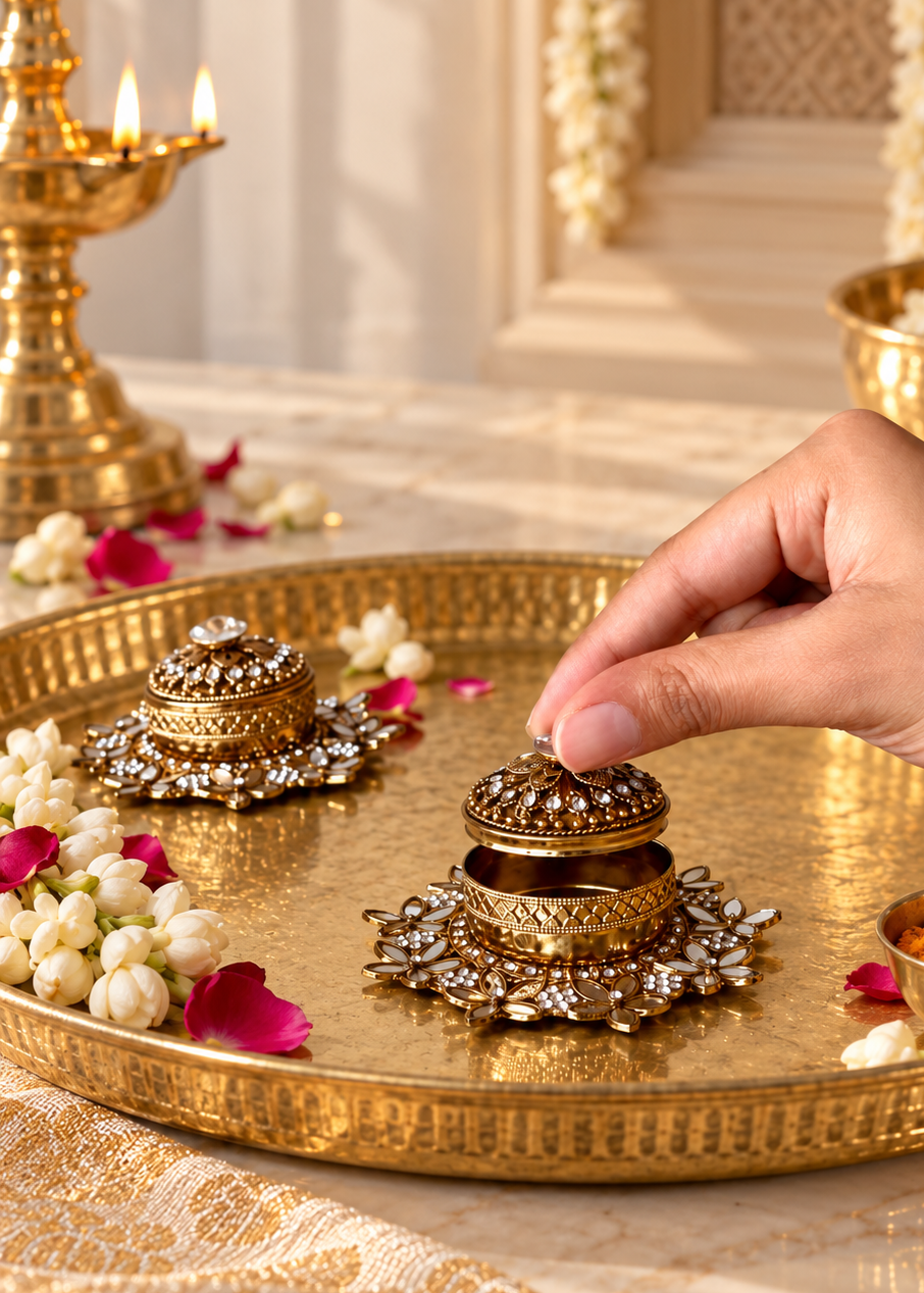 Festive Vanya Floral Kum Kum Dabbi – Set of 2