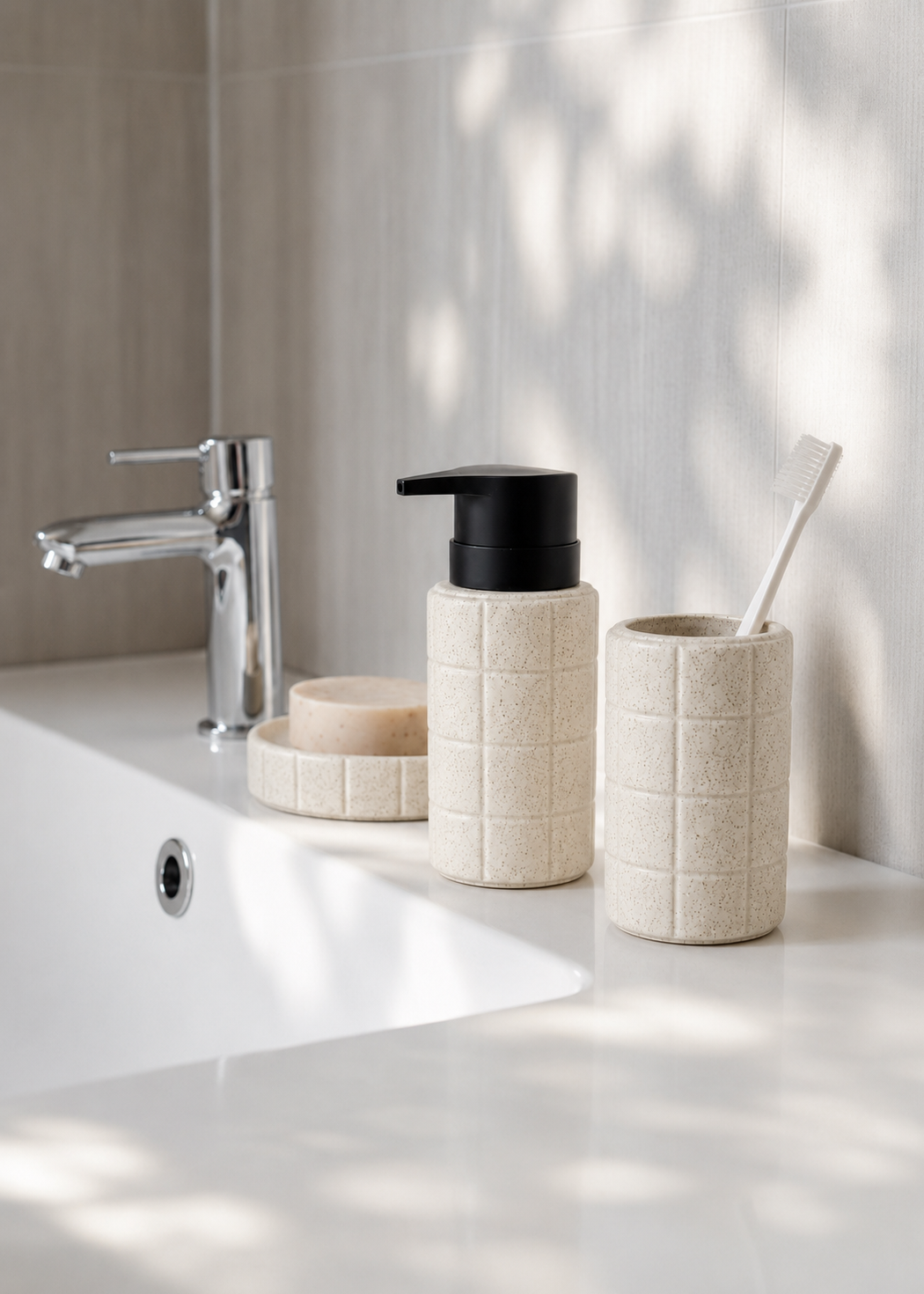 Stria Bathroom Set - Beige (Set of 3)