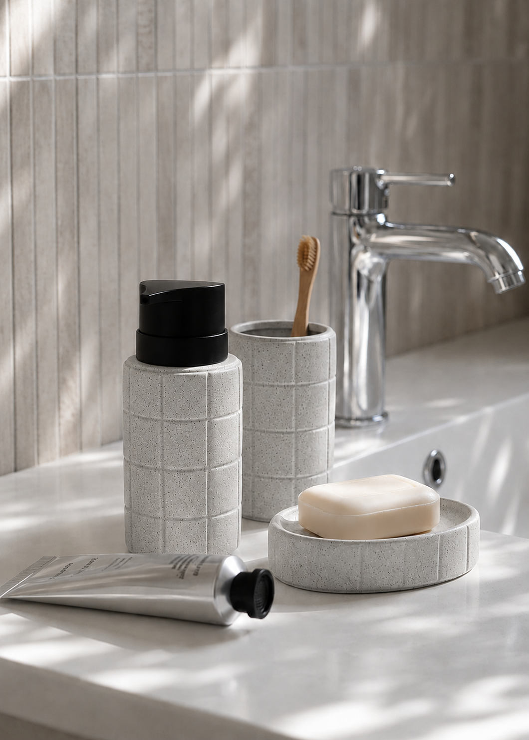 Stria Bathroom Set - Grey (Set of 3)