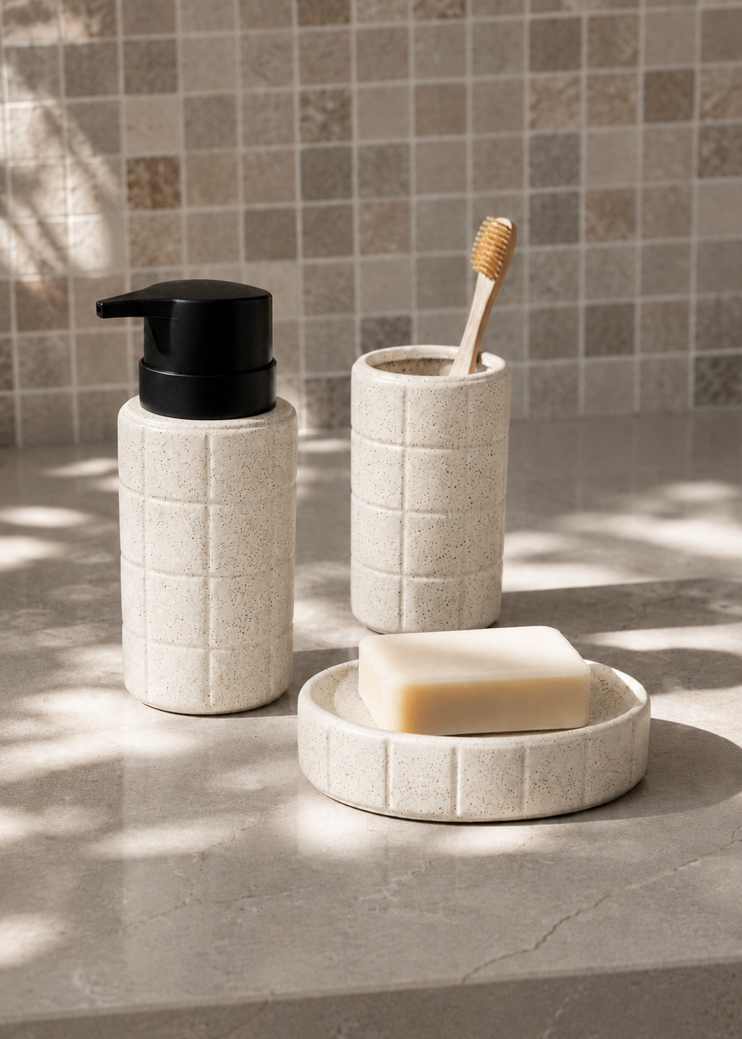 Stria Bathroom Set - Beige (Set of 3)