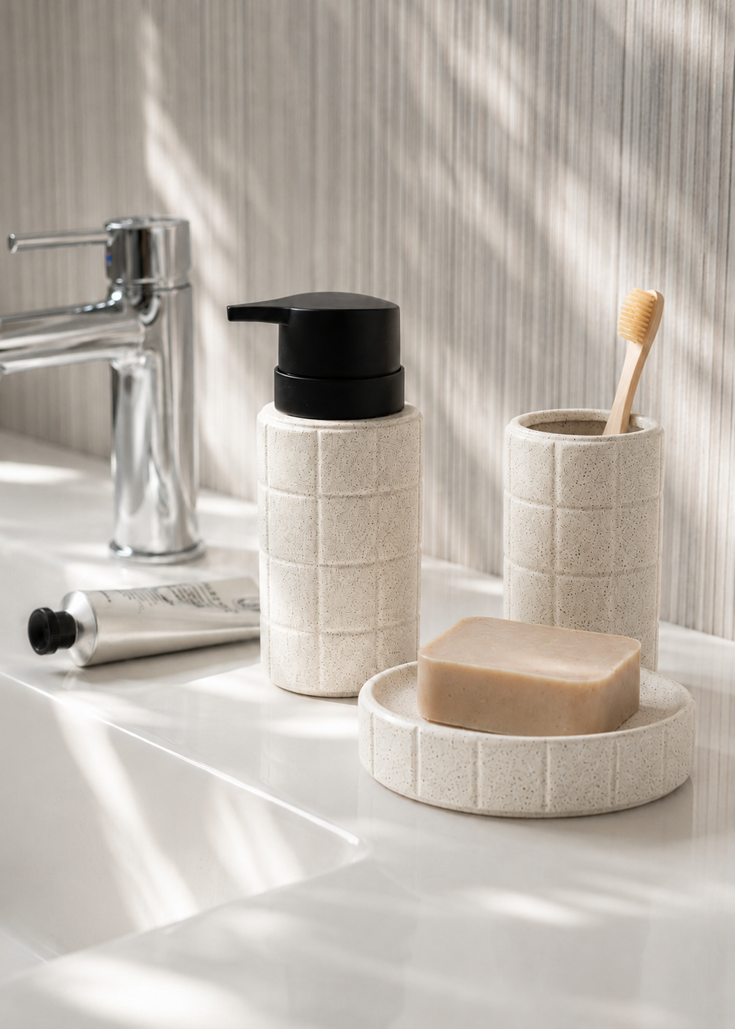 Stria Bathroom Set - Beige (Set of 3)