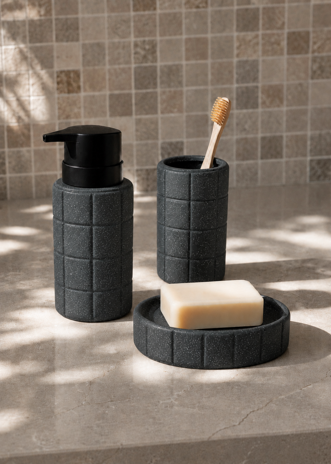 Stria Bathroom Set - Black (Set of 3)