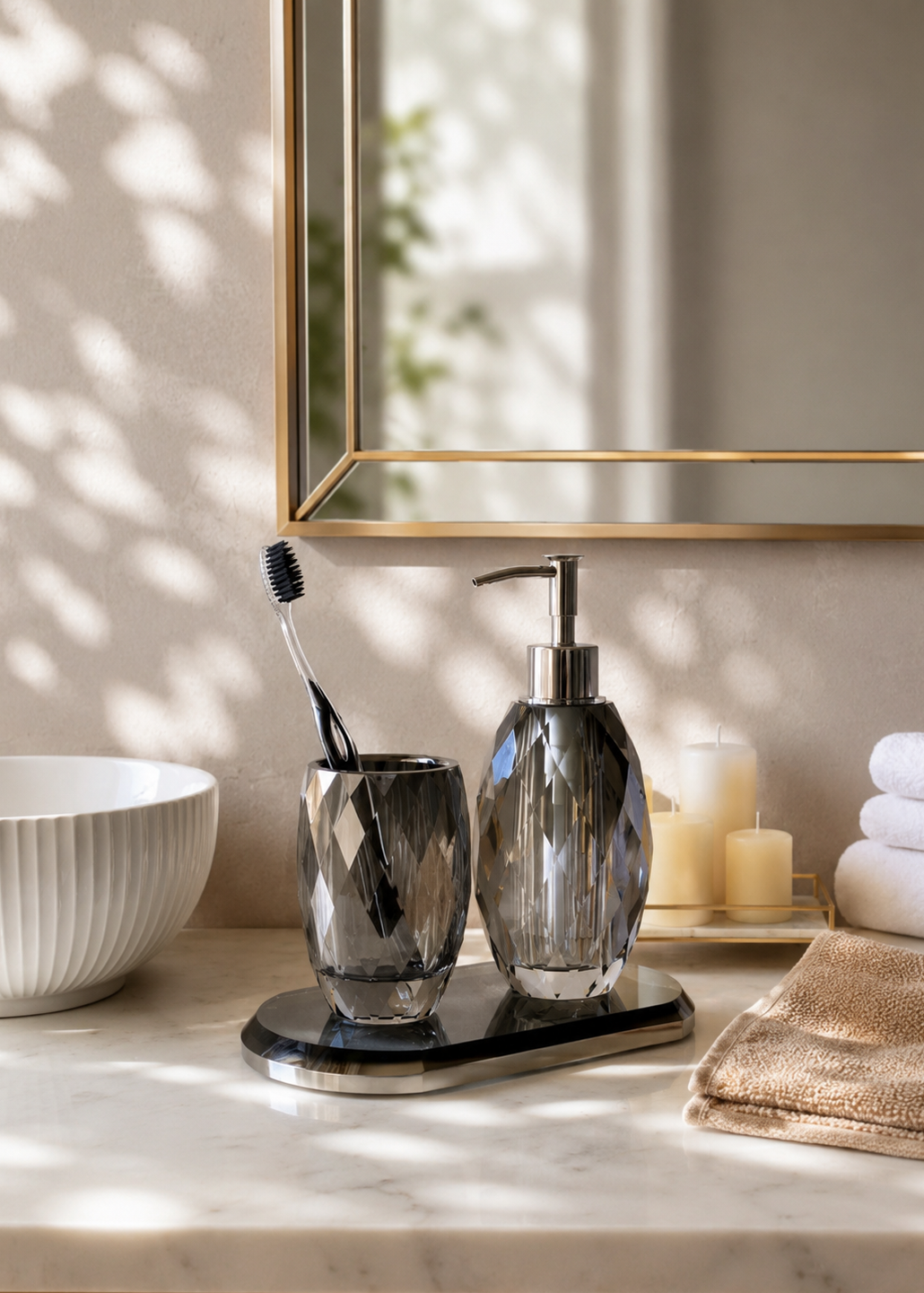 Sundrop Crystal Bathroom Set - Black (Set of 3)