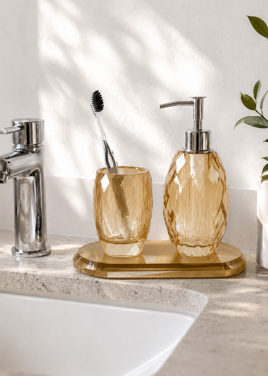 Sundrop Crystal Bathroom Set - Amber (Set of 3)