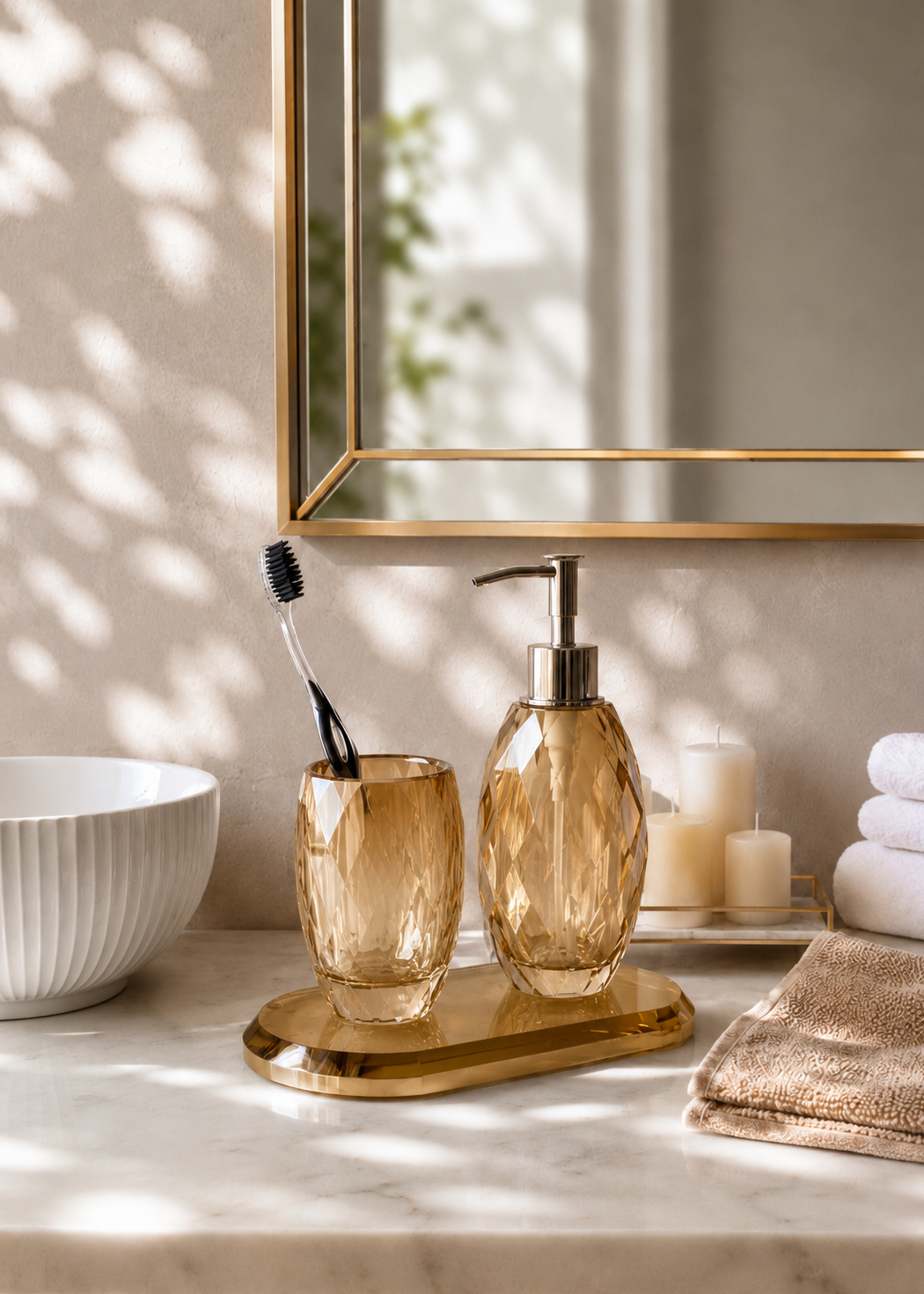 Sundrop Crystal Bathroom Set - Amber (Set of 3)