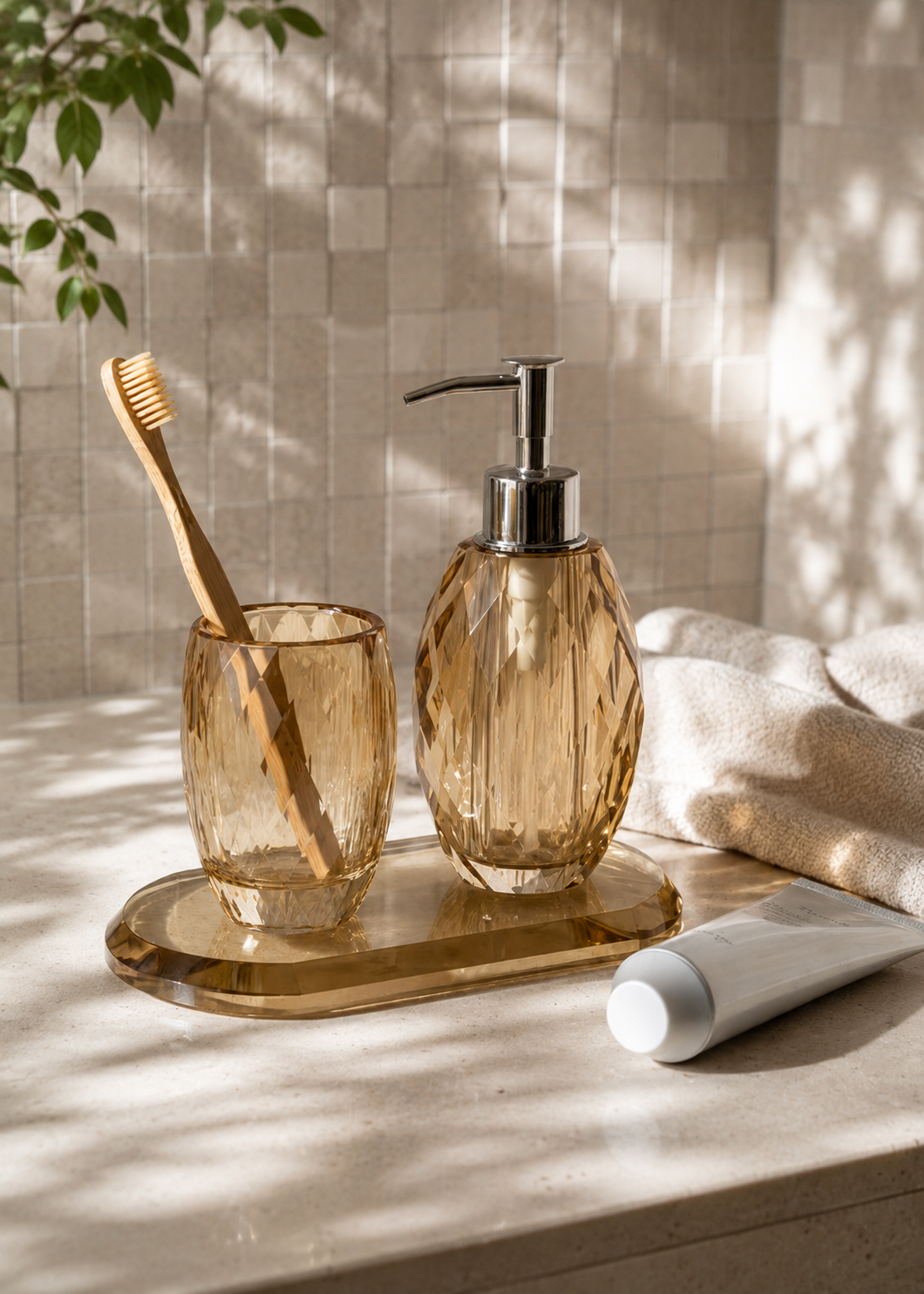 Sundrop Crystal Bathroom Set - Amber (Set of 3)