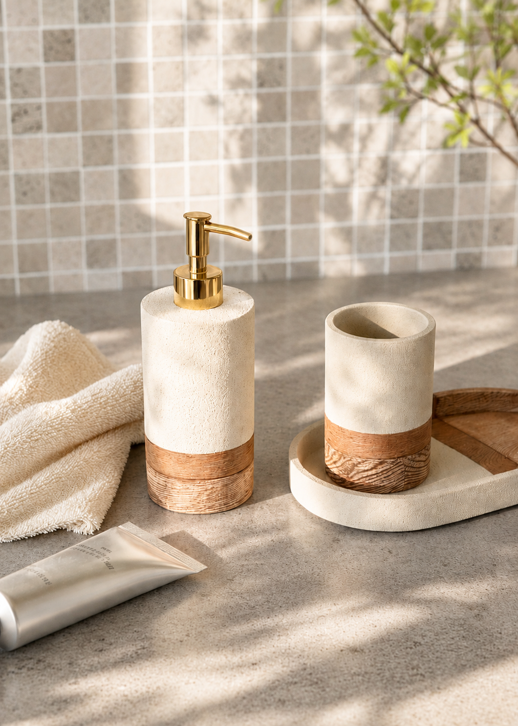 Aurum Dune Bathroom Set - Set of 3 (Beige)