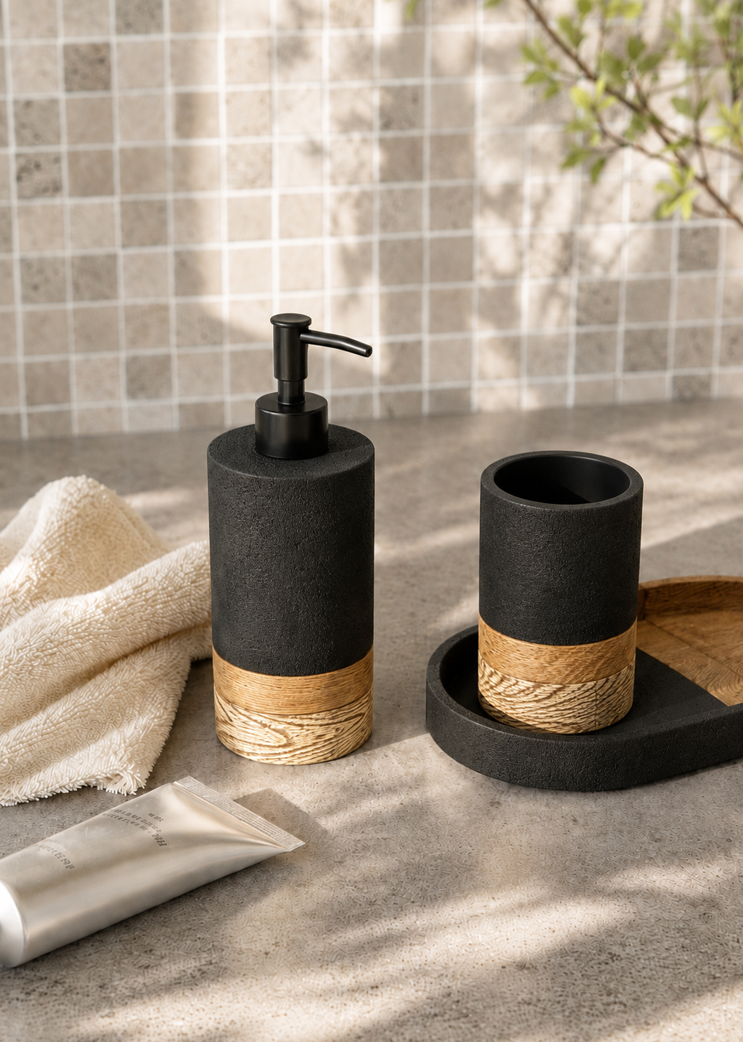 Aurum Dune Bathroom Set - Set of 3 (Black)