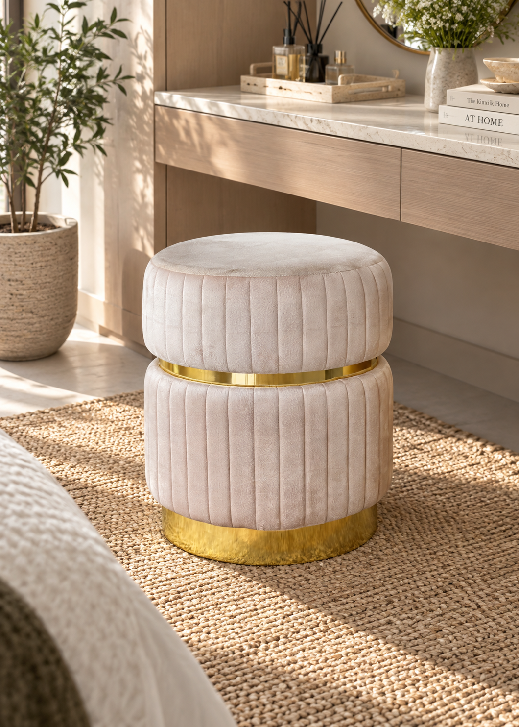KOBE STRIPED POUFFE - IVORY