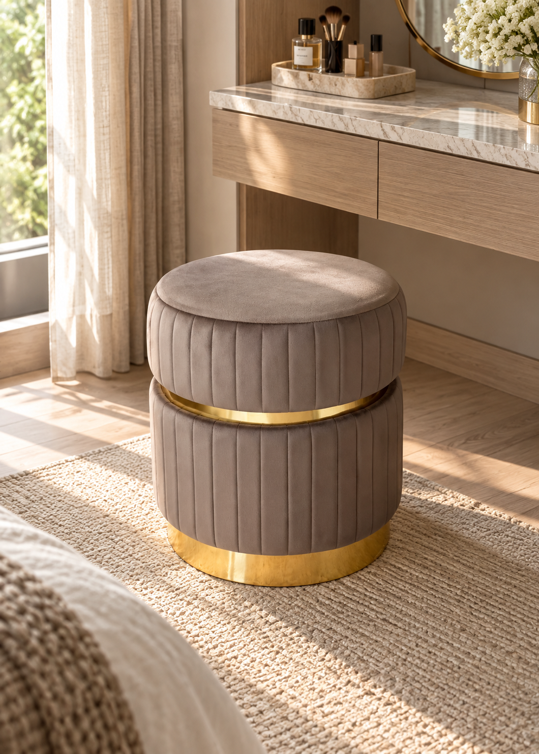 Kobe Striped Pouffe - Brown