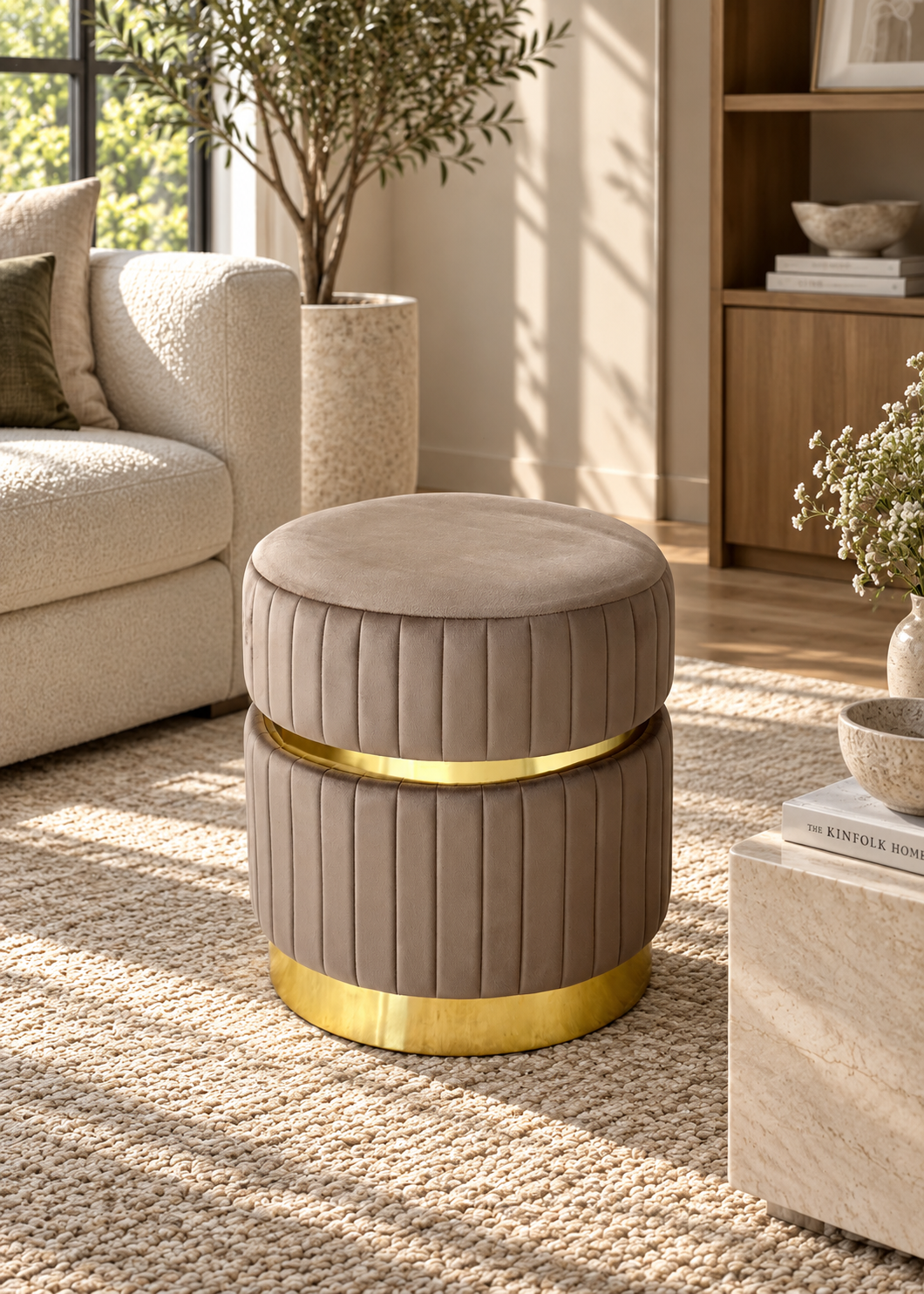Kobe Striped Pouffe - Brown