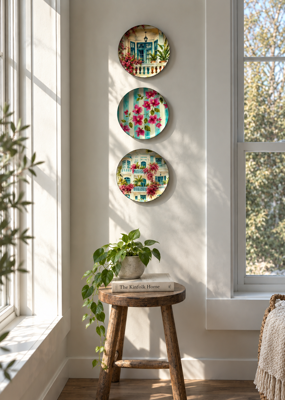 Bombay Bougainvillea Round Wall Plates (Set of 3)
