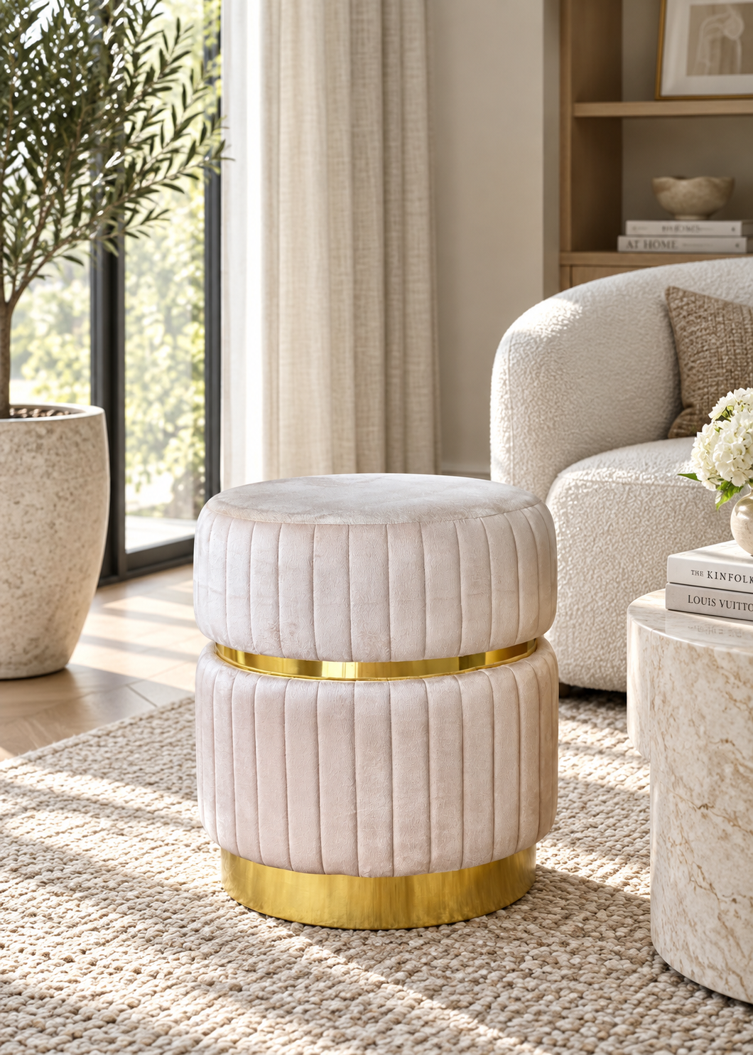 KOBE STRIPED POUFFE - IVORY