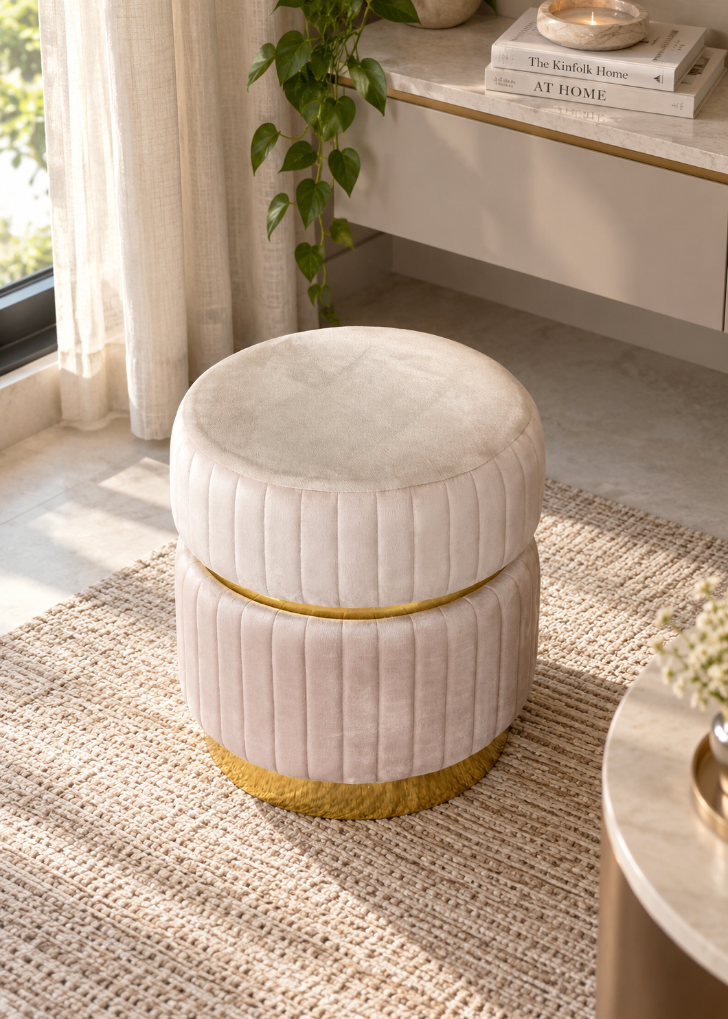 KOBE STRIPED POUFFE - IVORY
