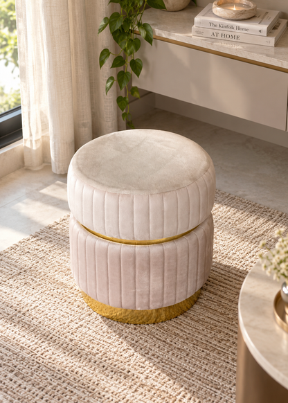 KOBE STRIPED POUFFE - IVORY