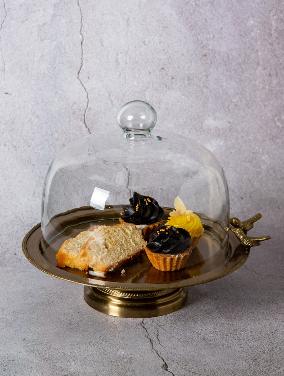 Birdie Cake Stand with Glass Cloche