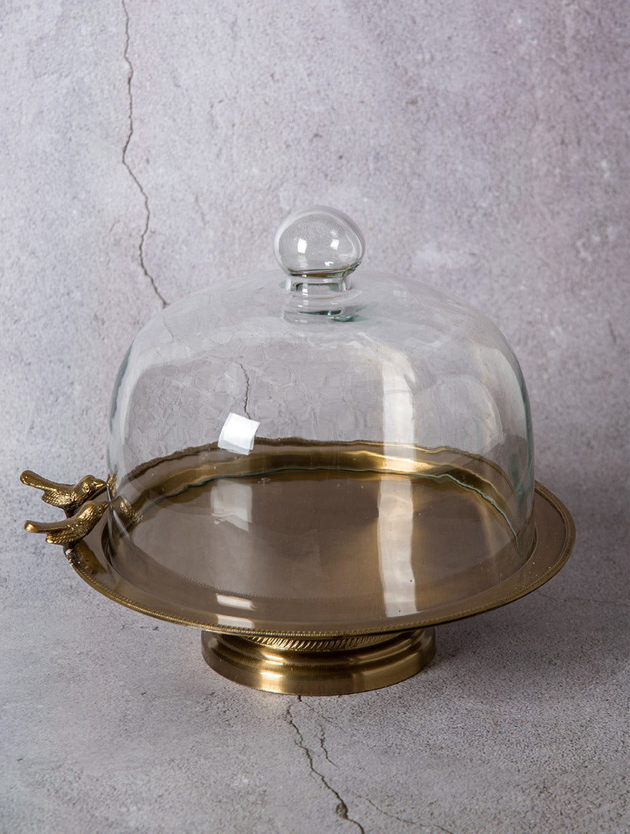 Birdie Cake Stand with Glass Cloche