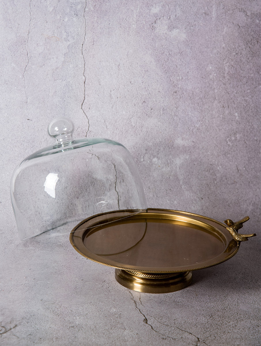 Birdie Cake Stand with Glass Cloche