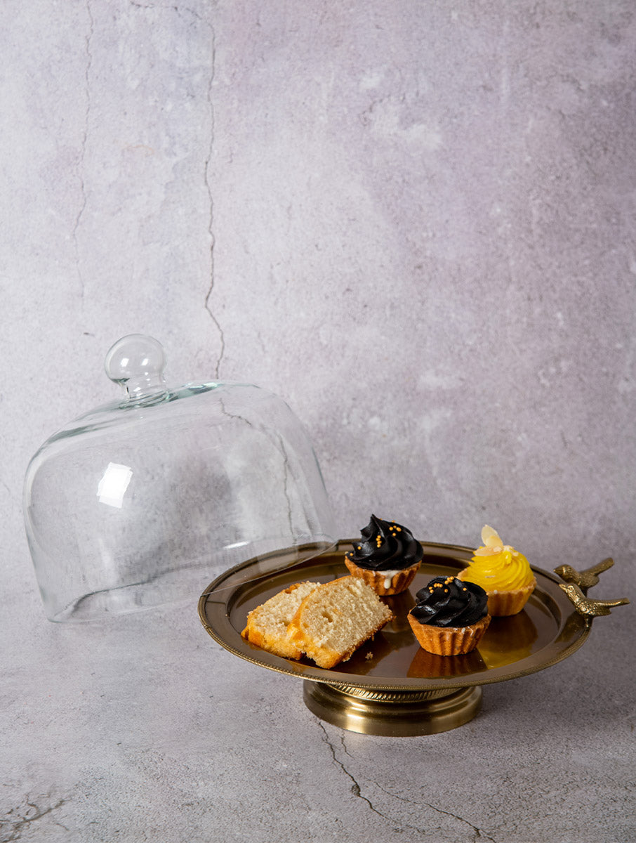 Birdie Cake Stand with Glass Cloche