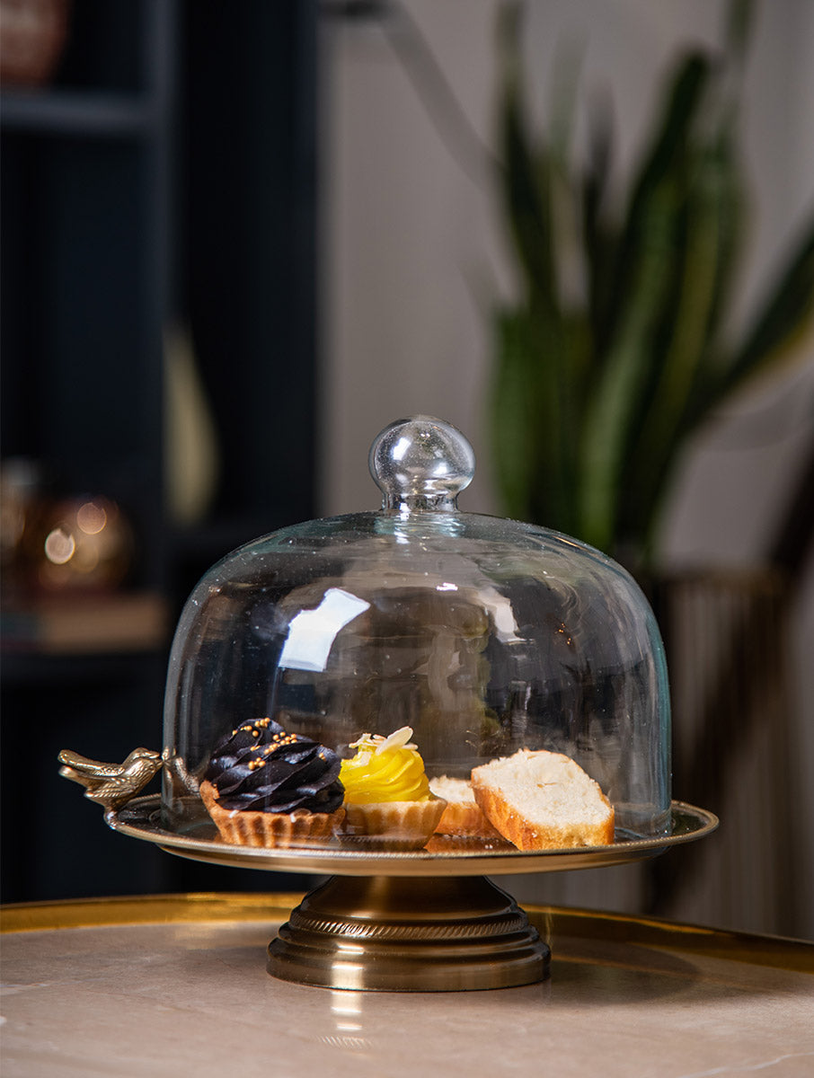 Birdie Cake Stand with Glass Cloche