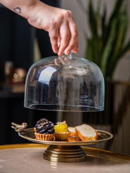 Birdie Cake Stand with Glass Cloche